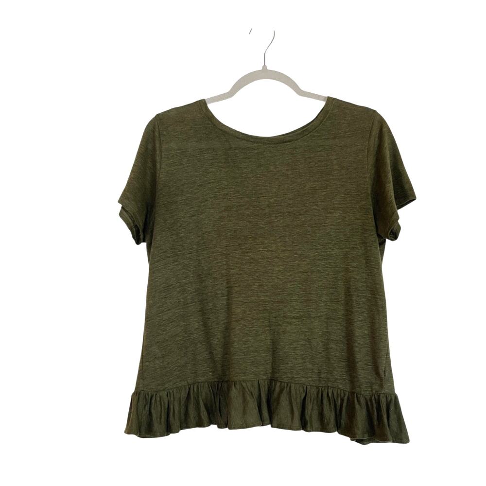 J.Crew Womens 100% Linen Green Ruffle Oversized Boxy Short Sleeve Tee Size XS